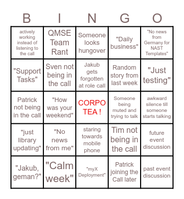 ASR IT Team Meeting Bingo Card