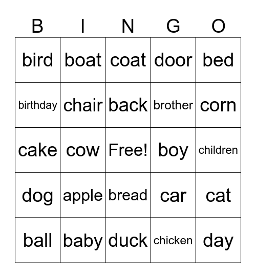 Dolch Sight Words 1 Bingo Card