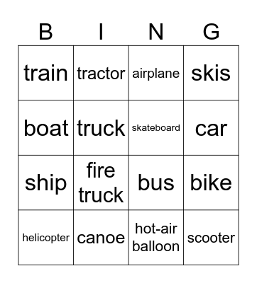 BW1 U3 L4L5 Transportation Bingo Card