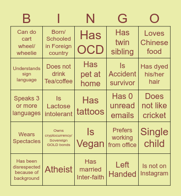 FSNA DEI Bingo Event Bingo Card
