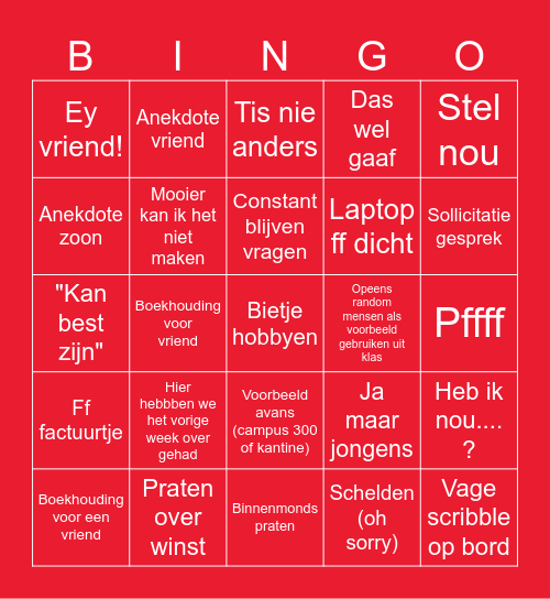 SERGIO Bingo Card