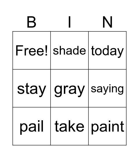 Long A Bingo Card