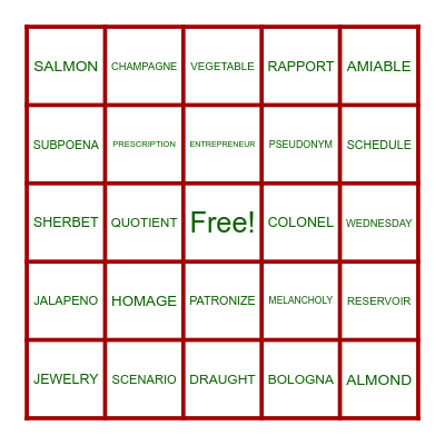 WORD BINGO Card