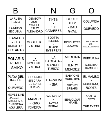 BINGO MUSICAL Bingo Card