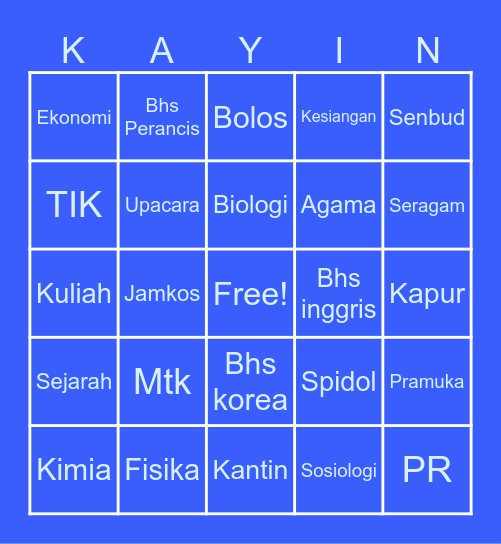 Bingo with kak Aca! Bingo Card