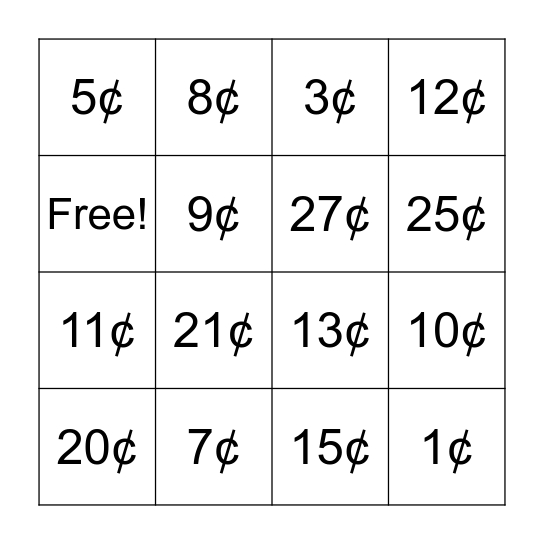 Nickels & Pennies Bingo Card