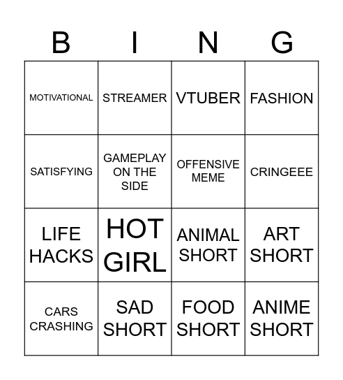 IG REELS BING 4x4 Bingo Card