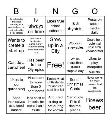 Networking Bingo Card