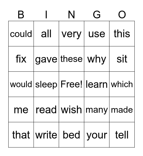 SIGHT WORDS Bingo Card