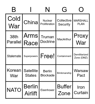 Early Cold War Bingo Card