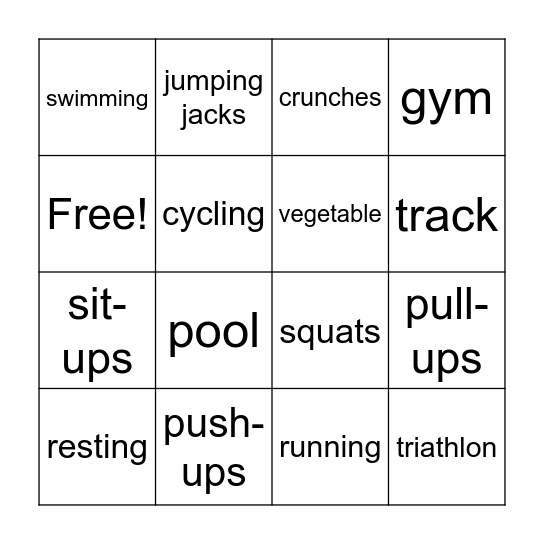 Bingo Game HFG U5L3 Bingo Card