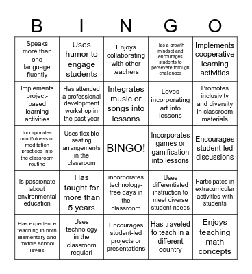 Classroom Bingo Card