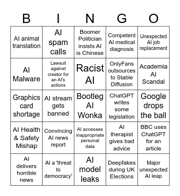 2024 AI Disasters Bingo Card