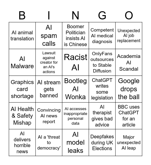 2024 AI Disasters Bingo Card