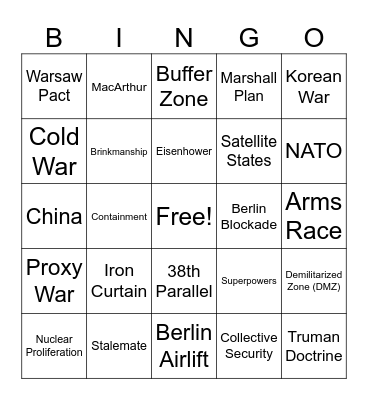 Early Cold War Bingo Card