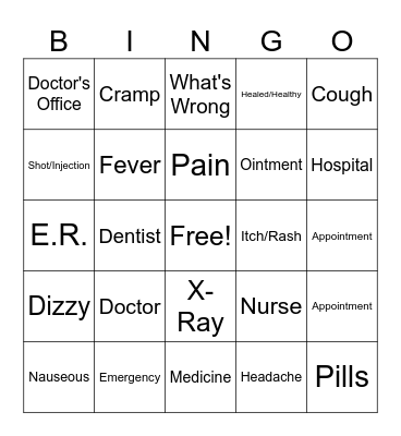 ASL 3 Medical Bingo Card