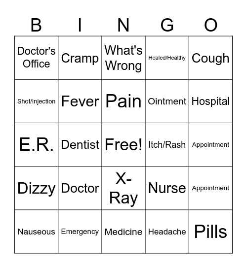 ASL 3 Medical Bingo Card
