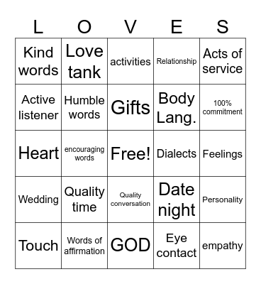Love Language Bingo Card