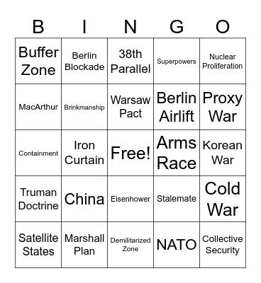 Early Cold War Bingo Card
