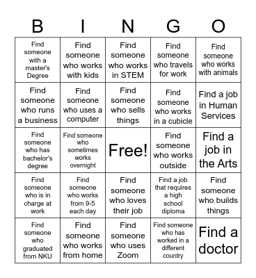Career Fair BINGO Card