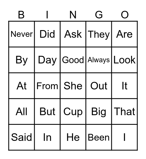 Word Bingo Card