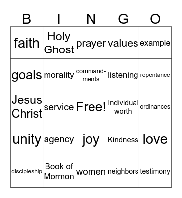 General conference bingo Card