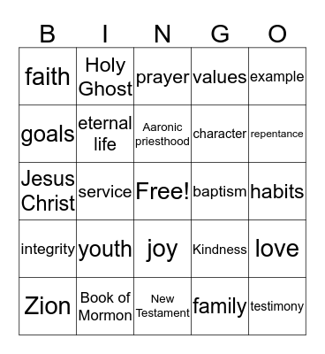 General conference bingo Card