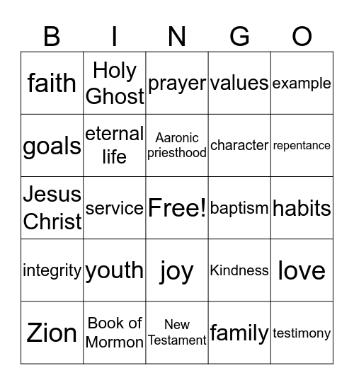 General conference bingo Card