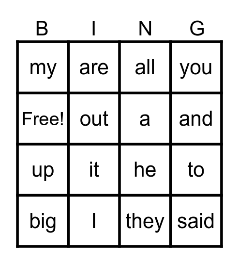 Power Word Bingo (List 1&2) Bingo Card