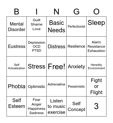 Mental Health Bingo Card