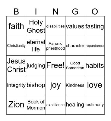 General conference bingo Card