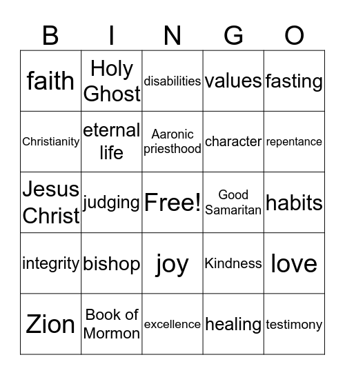 General conference bingo Card