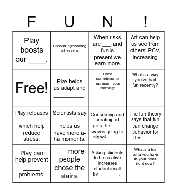 The Science of Fun & Creativity Bingo Card