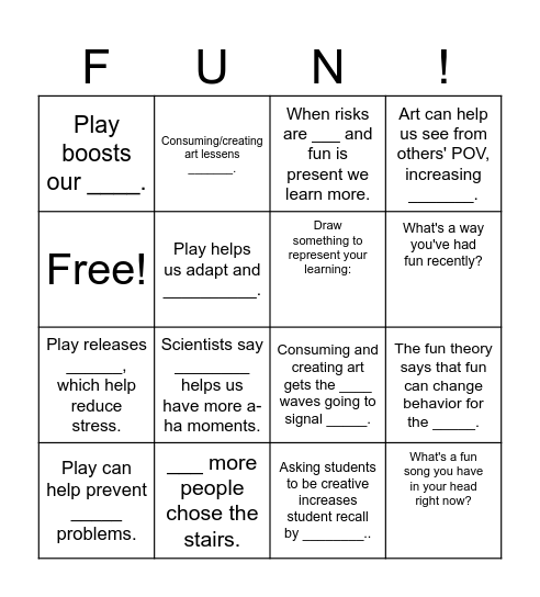 The Science of Fun & Creativity Bingo Card