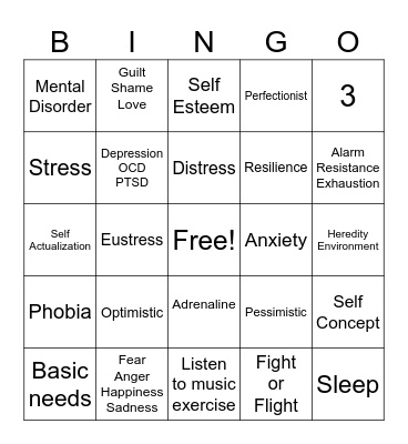 Mental Health Bingo Card