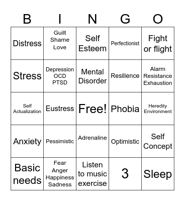 Mental Health Bingo Card