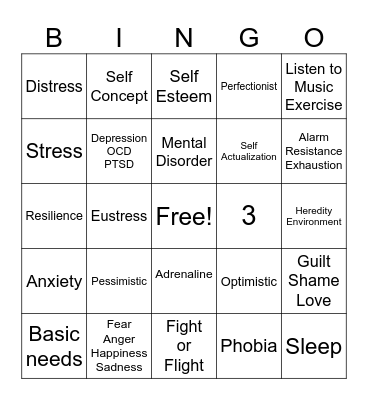 Mental Health Bingo Card