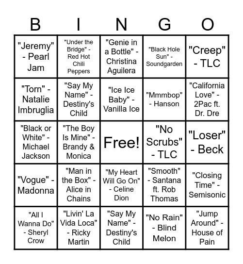 Music Bingo Card