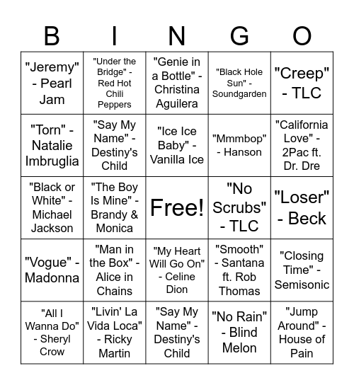 Music Bingo Card