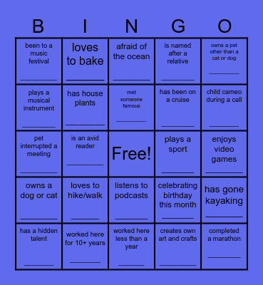 Co-worker Bingo Card