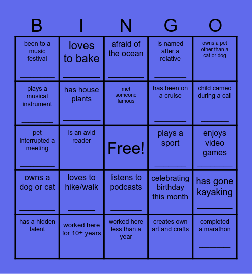 Co-worker Bingo Card