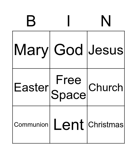 Sunday School Bingo Card