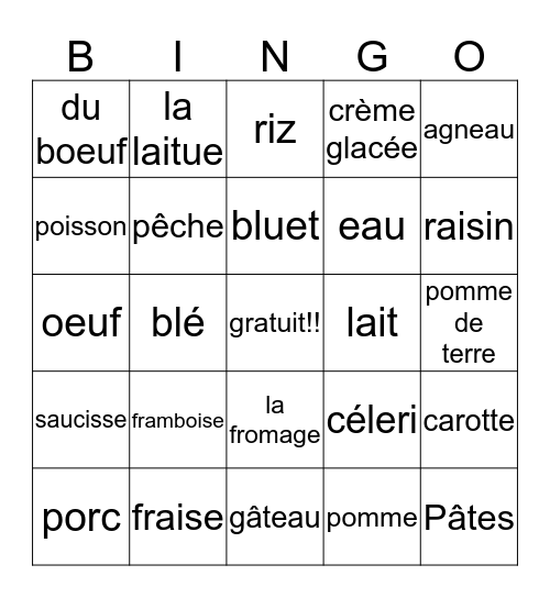 aliments! Bingo Card