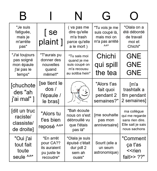 Almar revient au boulot après 2 semaines d'AT Bingo Card