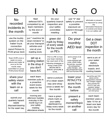 SAFETY BINGO Card
