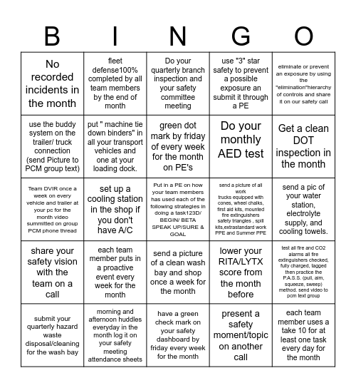 SAFETY BINGO Card