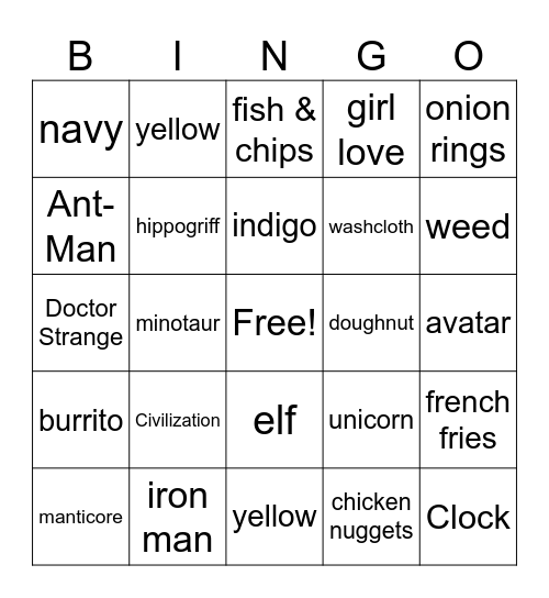Untitled Bingo Card