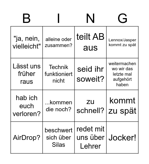 Frau Jörns Bingo Card