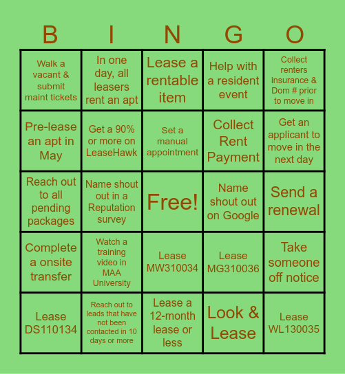 Seasons Bingo Contest Bingo Card