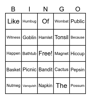 CVC, 2-Syllable Words with Some Sight Words Bingo Card